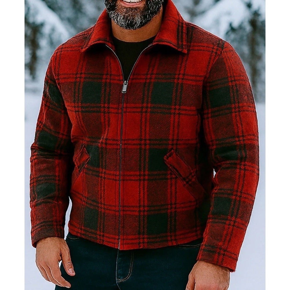 JO Ballard Mens 46 Red Hunting Coat Wool Mackinaw Jacket Buffalo Plaid Rainproof